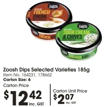 Campbells Wholesale Zoosh Dips Selected Varieties 185g offer