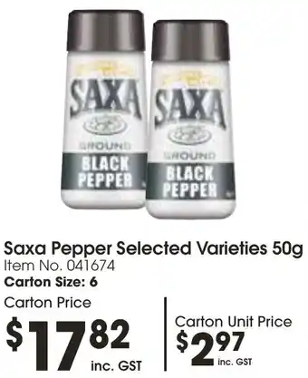 Campbells Wholesale Saxa Pepper Selected Varieties 50g offer