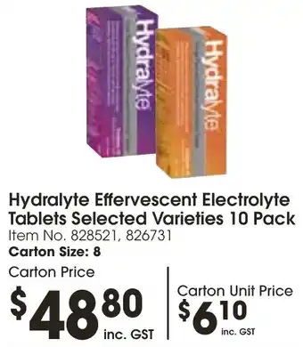 Campbells Wholesale Hydralyte Effervescent Electrolyte Tablets Selected Varieties 10 Pack offer