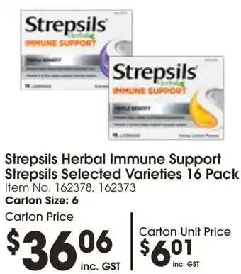 Campbells Wholesale Strepsils Herbal Immune Support Strepsils Selected Varieties 16 Pack offer