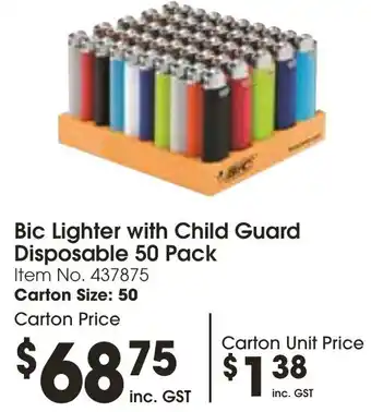 Campbells Wholesale Bic Lighter with Child Guard Disposable 50 Pack offer