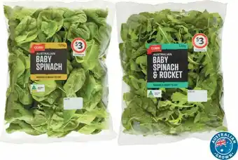 Coles Coles Australian Baby Spinach, Baby Rocket, Baby Spinach & Rocket or Butter Leaf Blend 120g Pack offer
