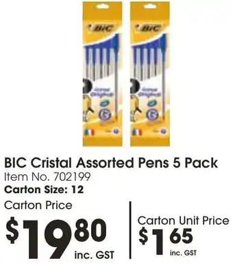 Campbells Wholesale BIC Cristal Assorted Pens 5 Pack offer