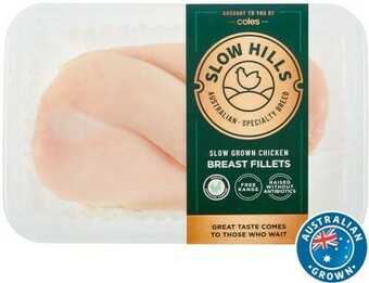 Coles Slow Hills Free Range RSPCA Approved Chicken Breast Fillets Small Pack offer