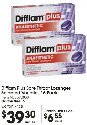 Campbells Wholesale Difflam Plus Sore Throat Lozenges Selected Varieties 16 Pack offer