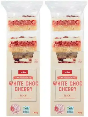 Coles Coles White Choc Cherry Slice 165g offer