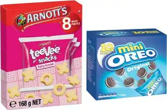 Coles Arnott’s TeeVee 8 Pack 168g or Oreo Mini Biscuits 10 Pack 230g offer