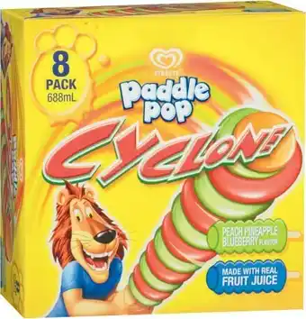 Coles Streets Calippo, Splice or Paddle Pop Cyclone 4 Pack-10 Pack offer