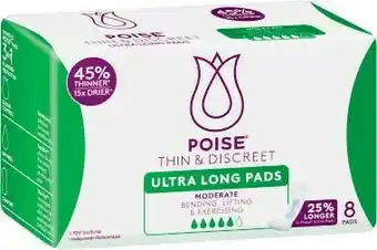 Coles Poise Thin & Discreet Ultra Long Pads 8 Pack offer