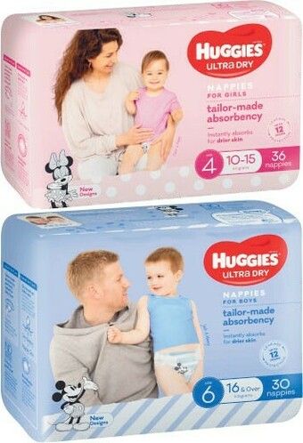 Coles Huggies Ultra Dry Bulk Nappies 30 Pack-54 Pack offer