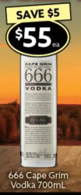 Ritchies 666 Cape Grim Vodka 700ml offer