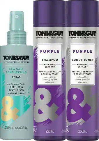 Coles Toni & Guy Shampoo or Conditioner 250mL or Sea Salt Spray 200mL offer