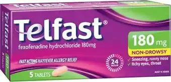 Coles Telfast Fast Action Hayfever Relief 180mg 5 Pack* offer