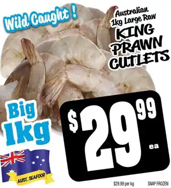 Farmer Jack's Australian 1kg Large Raw KING PRAWN CUTLETS offer