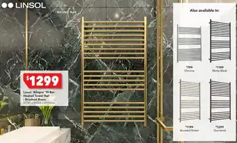 Linsol 'Allegra' 19-Bar Heated Towel Rail - Brushed Brass
