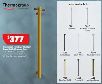 Harvey Norman Thermorail 'Vertical' Heated Towel Rail - Brushed Brass offer