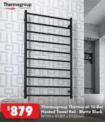 Harvey Norman Thermogroup Thermorail 10-Bar Heated Towel Rail - Matte Black offer