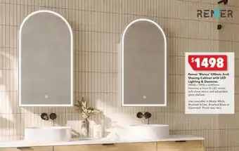 Remer 'Blanca' 500mm Arch Shaving Cabinet with LED Lighting & Demister