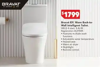 Harvey Norman Bravat Elf. Wave Back-to- Wall Intelligent Toilet offer