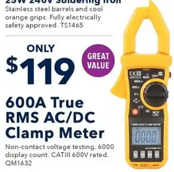 Jaycar Electronics 600A True RMS AC/DC Clamp Meter offer