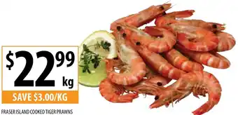 Supabarn FRASER ISLAND COOKED TIGER PRAWNS per kg offer