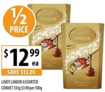 Supabarn LINDT LINDOR ASSORTED CORNET 333g offer