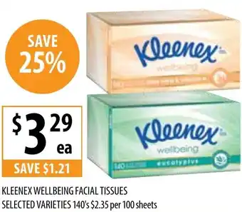 Supabarn KLEENEX WELLBEING FACIAL TISSUES 140's offer