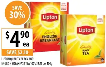 Supabarn LIPTON QUALITY BLACK AND ENGLISH BREAKFAST TEA 100's offer