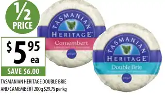 Supabarn TASMANIAN HERITAGE DOUBLE BRIE AND CAMEMBERT 200g offer