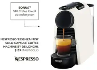 Harvey Norman NESPRESSO 'ESSENZA MINI' SOLO CAPSULE COFFEE MACHINE BY DE'LONGHI offer
