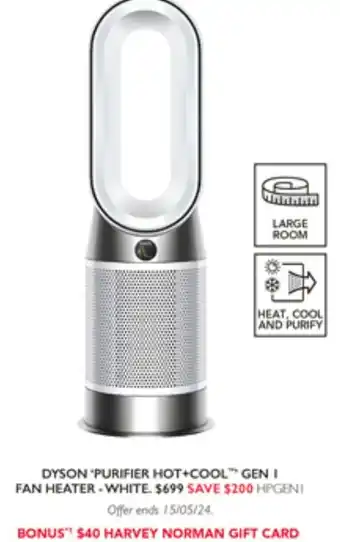 Harvey Norman DYSON 'PURIFIER HOT+COOL GEN I FAN HEATER-WHITE offer