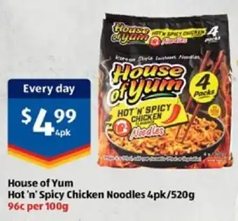 ALDI House of Yum Hot 'n' Spicy Chicken Noodles 4pk/520g offer