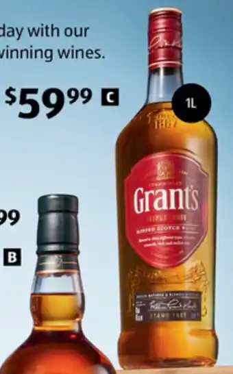 Grant's Triple Wood Scotch Whisky 1L offer at ALDI