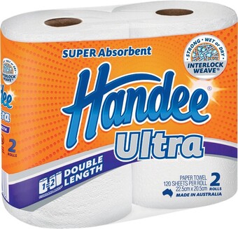 Woolworths Handee Double Length Paper Towel Pk 2 offer