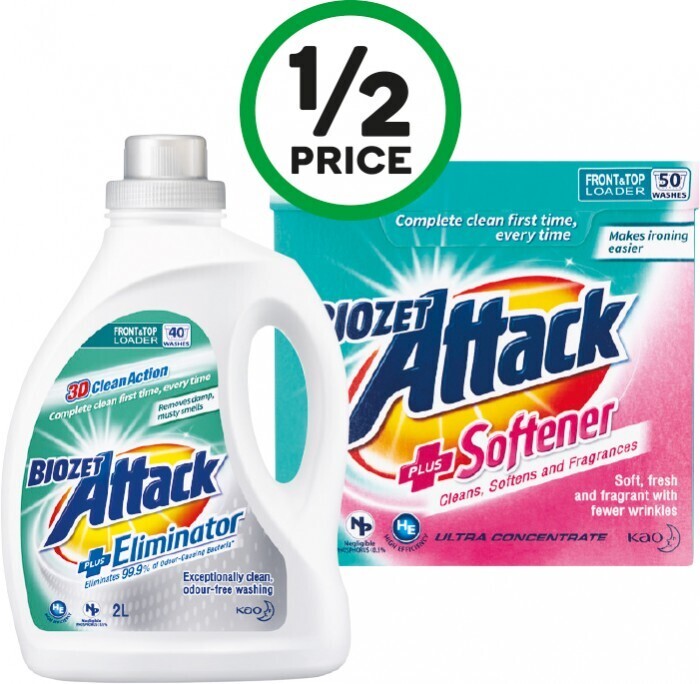 Biozet Attack Plus Laundry Liquid 2 Litre or Powder 2 kg offer at Woolworths