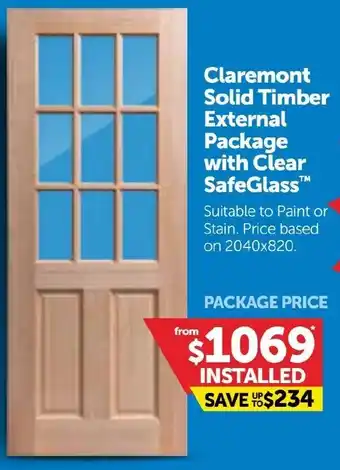 Doors Plus Claremont Solid Timber External Package with Clear SafeGlass offer