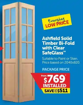 Doors Plus Ashfield Solid Timber Bi-Fold with Clear SafeGlass offer