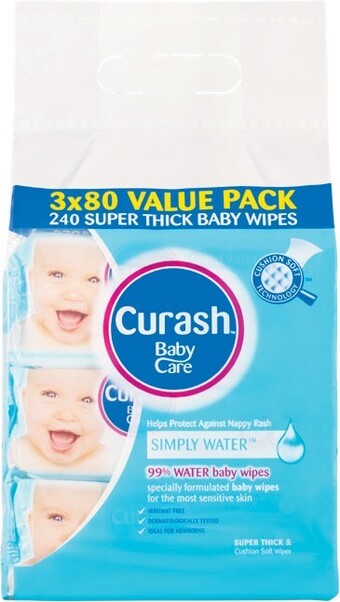 Woolworths Curash Water Wipes 3 x Pk 80 offer