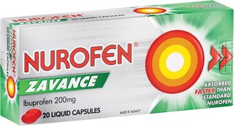 Woolworths Nurofen Zavance Fast Pain Relief Liquid Capsules Ibuprofen Pk 20# offer