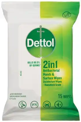 IGA Dettol 2in1 Antibacterial Hands & Surface Wipes 15 Pack offer