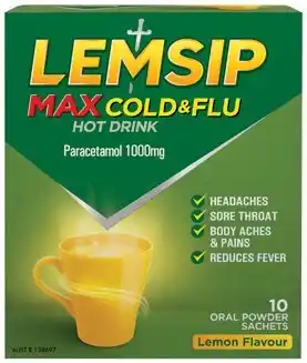 IGA Lemsip Max Lemon Cold & Flu Hot Drink Sachets 10 Pack offer