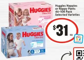 IGA Huggies Nappies or Nappy Pants 46-108 Pack Selected Varieties offer