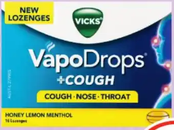 IGA Vicks VapoDrops + Cough Lozenges Honey Lemon Menthol 16 Pack offer