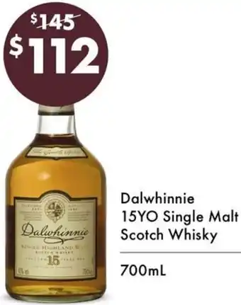 Vintage Cellars Dalwhinnie 15YO Single Malt Scotch Whisky 700mL offer