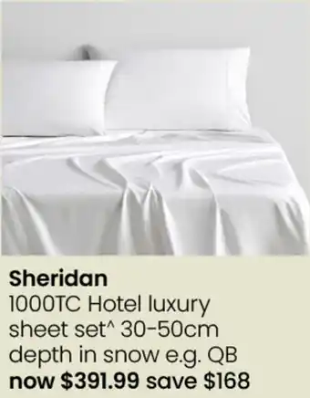 Myer 1000TC Hotel luxury sheet set 30-50cm depth in snow e.g. QB offer