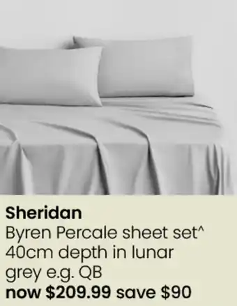 Myer Byren Percale sheet set^ 40cm depth in lunar grey e.g. QB offer