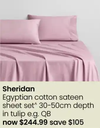 Myer Egyptian cotton sateen sheet set 30-50cm depth in tulip e.g. QB offer