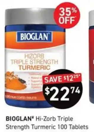 Chemist King BIOGLANY Hi-Zorb Triple Strength Turmeric 100 Tablets offer