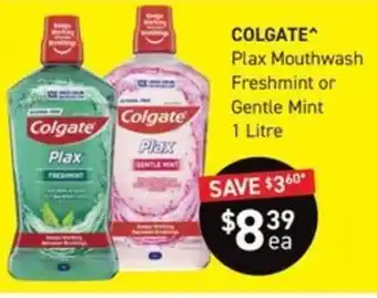 Chemist King COLGATE Plax Mouthwash Freshmint or Gentle Mint 1 Litre offer