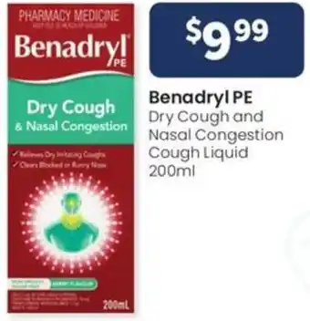 Advantage Pharmacy Benadryl PE Dry Cough and Nasal Congestion Cough Liquid 200ml offer